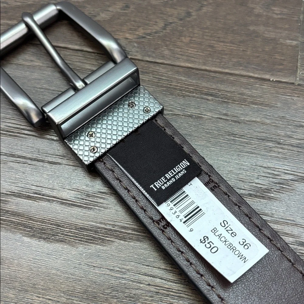 True Religion Bonded leather,synthetic leather lining,reversible stainless steel